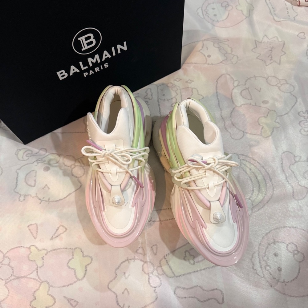 Balmain Pastel Pink & Cream Layered Sole Sneakers